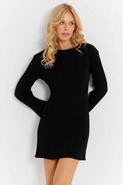 Cool & Sexy Women's Black Spanish Sleeve Knitwear Mini Dress Yv273