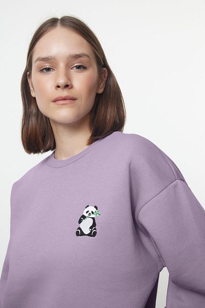 Trendyol Collection Lila besticktes Fleece-Sweatshirt mit normaler Passform - Twoaw24sw00196