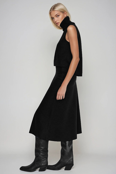 Trend Alaçatı Stili Women's Black Turtleneck Thessaloniki Knitted Sleeveless Blouse and Skirt Suit Alc-X13336