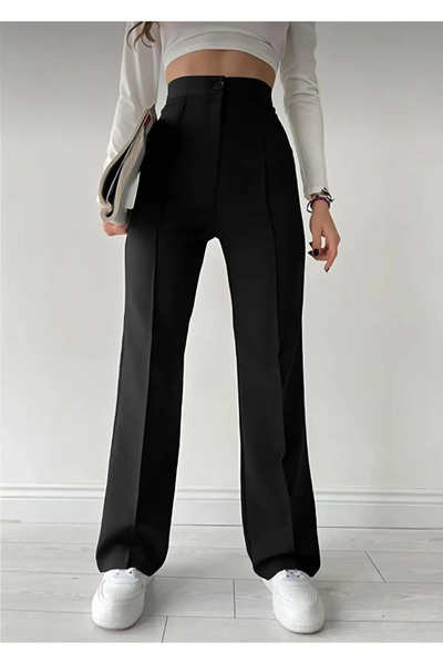 Cacha Fashion Pantaloni Palazzo pentru femei din țesătură creponată din Lycra