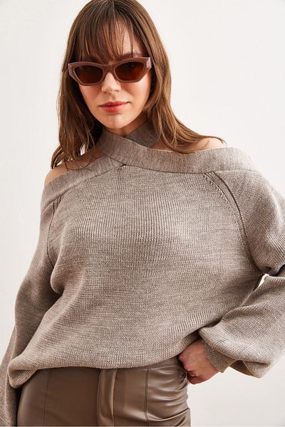 Olalook Mink Colored Cross Collar Women's Knitwear Sweater - Kzk- 19000192
