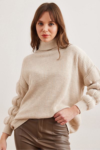 Olalook Pulover de damă cu mâneci de piatră, cu gât țesut, KZK- 19000927