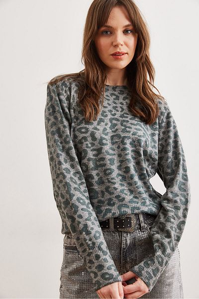 Olalook Pulover de damă gri cu imprimeu leopard KZK- 19000922
