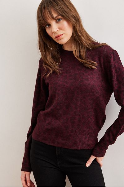 Olalook Pulover de damă cu model leopard roșu Claret - KZK- 19000922