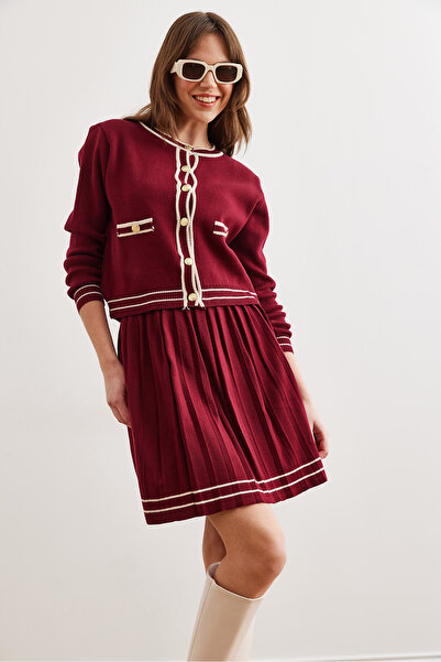 Olalook Claret Red kötöttáru szett - felső kardigán és rakott szoknya TKM- 19000330