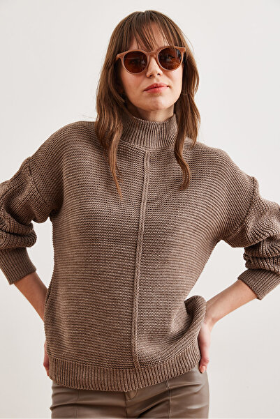 Olalook Women's Mink Front Stripe Half Fisherman Knitwear Sweater Kzk- 19000928