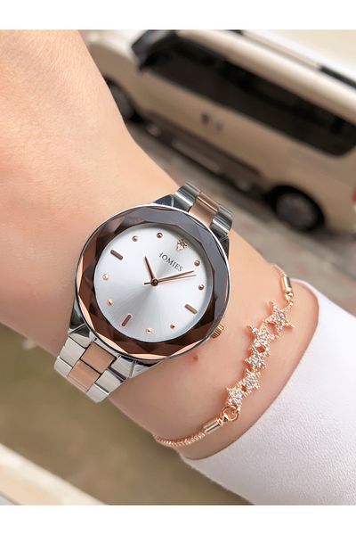 Homies Silver and Rose Color Women's Wrist Watch and Bracelet