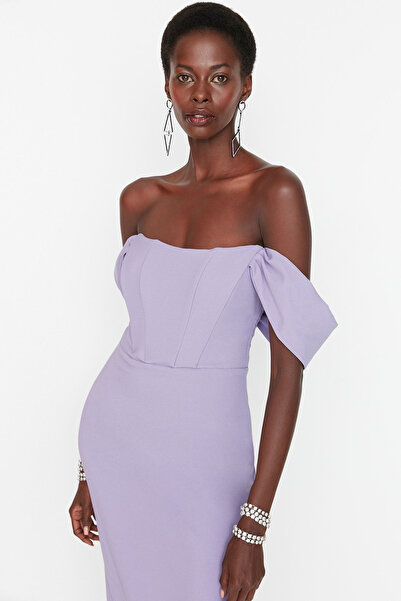 Trendyol Collection Liliowa dopasowana sukienka wieczorowa z podszewką z tkaniny Tprss22El00097