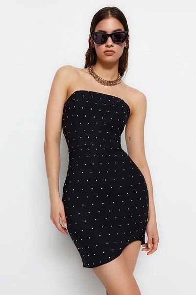 Trendyol Collection Μαύρη πέτρα με στράπλες υφαντά σκαλοπάτια Μαύρο TPRSS23EL00577