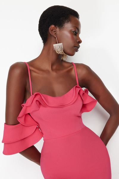 Trendyol Collection Φούξια Flounced κοντό, κομψό βραδινό φόρεμα - TPRSS24EL00075