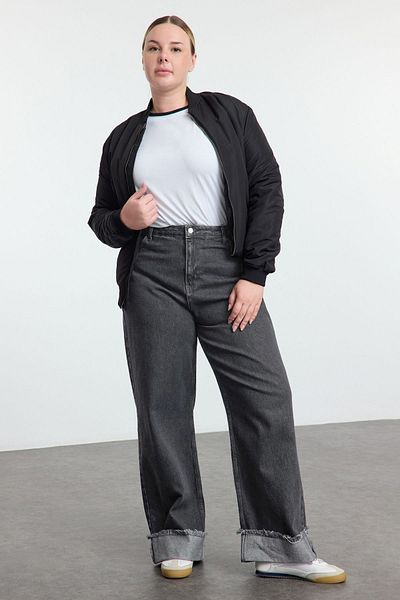 Trendyol Curve Šedé džíny se širokým střihem a vysokým pasem TBBSS23CJ00002
