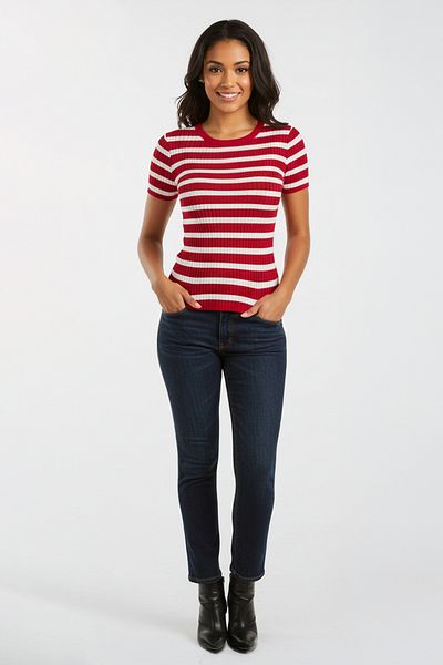Trendyol Collection Red Basic Striped Sweater Twoss20Kz0075