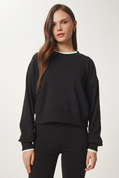 Happiness İstanbul Дамски черен анцуг с кръгло деколте Xr00022