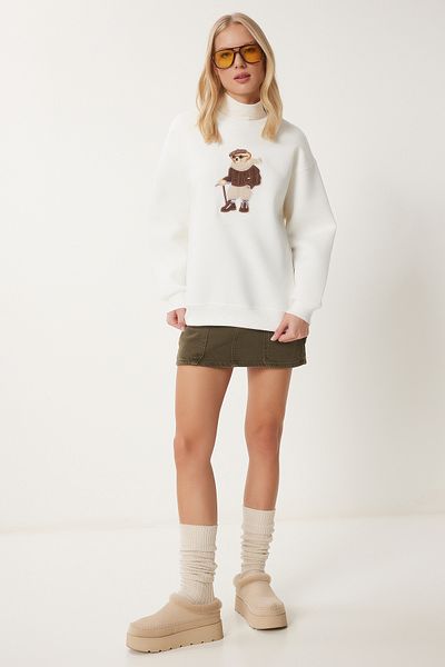 Happiness İstanbul Off-White Teddy Bear Sardin Damen-Strick-Sweatshirt – WE00001