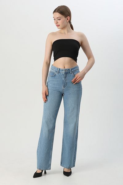 Trendyol Collection Blaue Jeans mit hoher Taille und weitem Bein TWOSS25JE00141