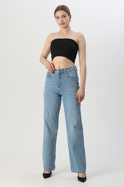 Trendyol Collection Blaue Jeans mit hoher Taille und weitem Bein TWOSS25JE00141