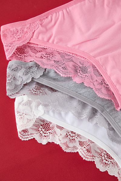 Trendyol Collection 3 Συσκευασία Γκρι-Λευκό-Ροζ Βαμβακερό Δαντελένιο Σλιπ - THMSS25KU00004