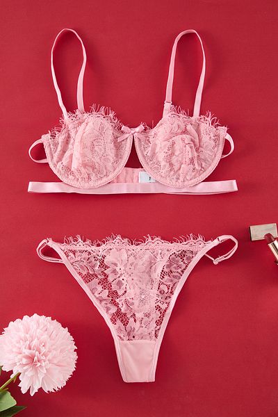 Trendyol Collection Dusty Rose Lace String Strap Shovel Bow Set – THMAW23CC00013