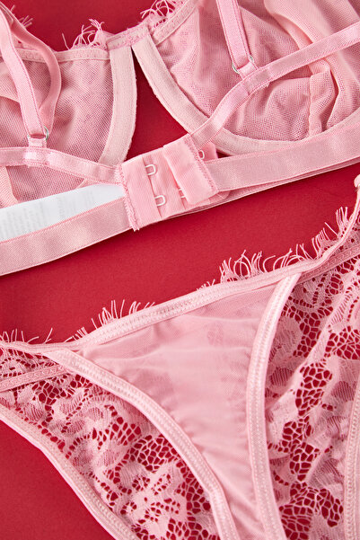 Trendyol Collection Poros rózsa csipke kötélpántos szalag masni szett - THMAW23CC00013