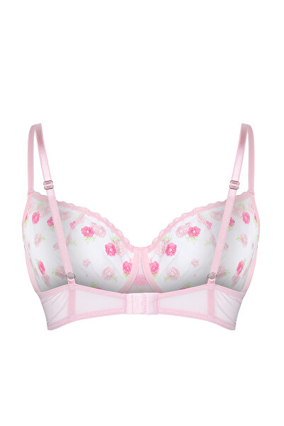Trendyol Curve Розов сутиен с флорална дантела без шапка и голям размер TBBSS24CW00002