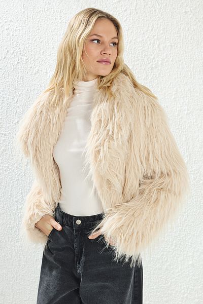 Trendyol Collection Béžový kožich Regular Fit Twoaw25Mo00313
