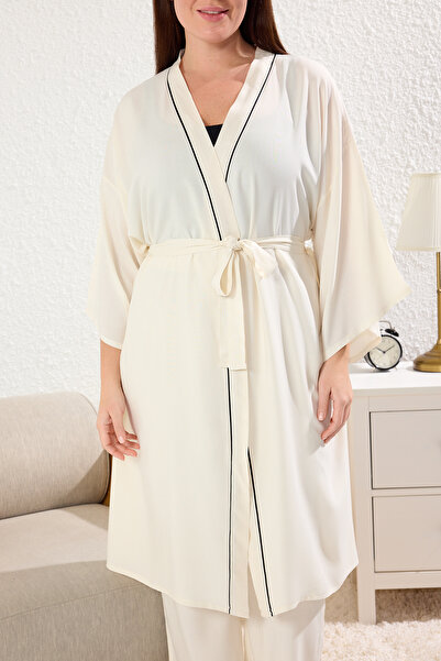 Trendyol Curve Viskóz bézs 2 részes pizsama szett - Reggeli ruhák és hálóruha alsók TBBAW25AI00031