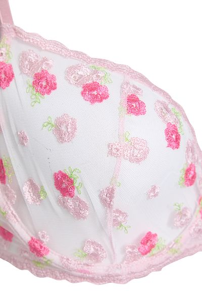 Trendyol Curve Rosafarbener, kappenloser BH aus Spitze mit Blumenmuster in Übergröße TBBSS24CW00002