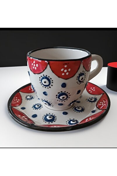 KardelenTurkuaz 2li Nazar desenli Seramik fincan takımı