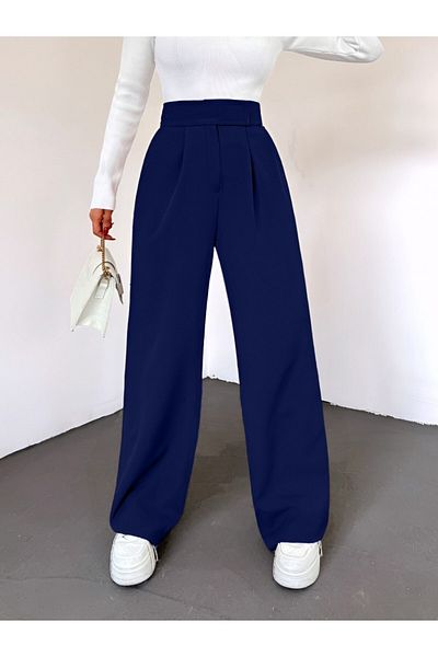 Modamorfo Plissee-Hose mit weitem Bein und Klettverschluss – dunkel