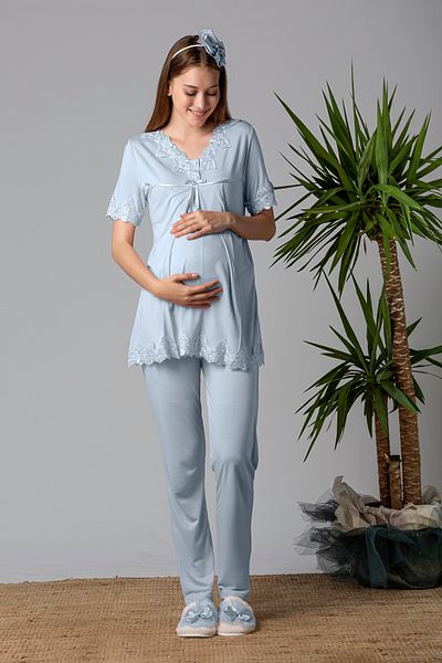 ByLohusa Set de pijamale de maternitate Effortt Blue Lace