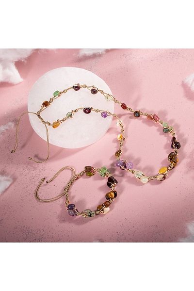 OSMANLI DOĞAL TAŞ Capricorn Zodiac Sign Necklace Bracelet Set Amethyst, Burgundy Garnet Lal, Jasper, Tiger Eye, Kunzit, Prehnite, Ren