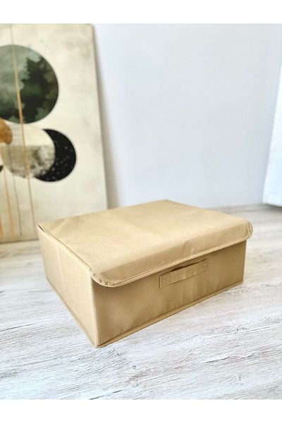 harev home collection 3 Pieces Beige Multi-Purpose under Cabinet Laundry Toy Organizer with Lid under Base Box Storage 50X40X19 cm