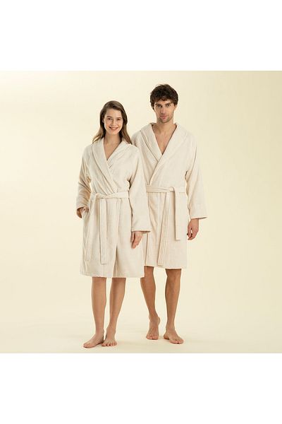 Chakra Solid Unisex Bathrobe Ecru