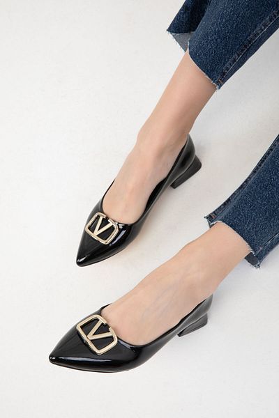SOHO Patent Leather Black Women's Classic Heeled Shoes - 20164
