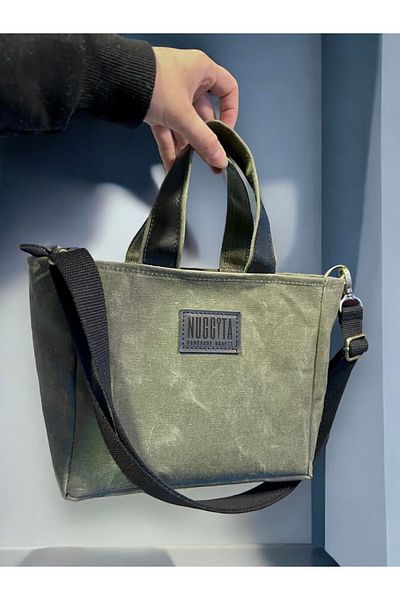 Nuggita Mini Size Zippered Waxed Canvas Khaki Handbag / Cross Strap