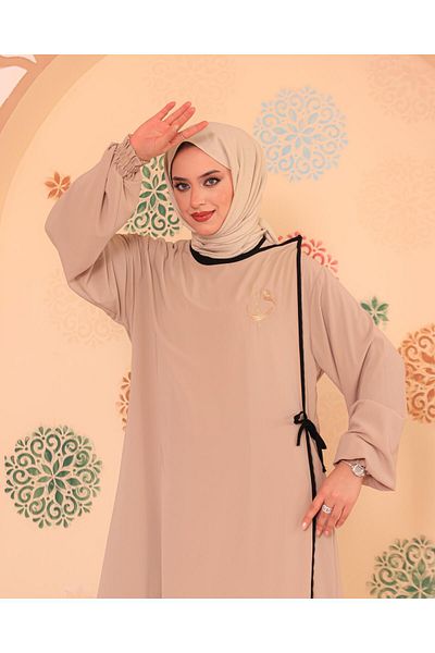 Berel Moda Μπεζ Χρώμα Elif Vav Κεντημένο Snap Fastener Ferace