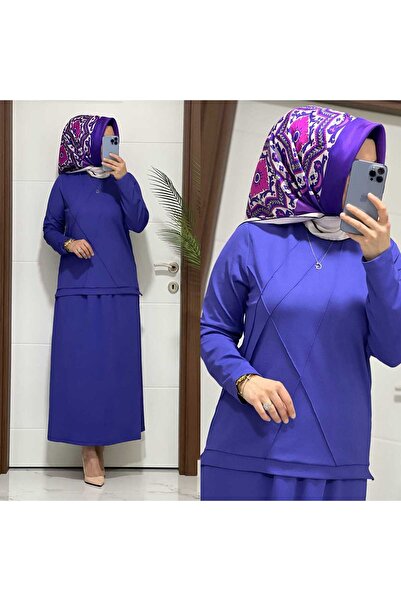 modasura 7777 K 65 Mor Etek Tunık Etekli Takım Fitilli Linda Kumaş