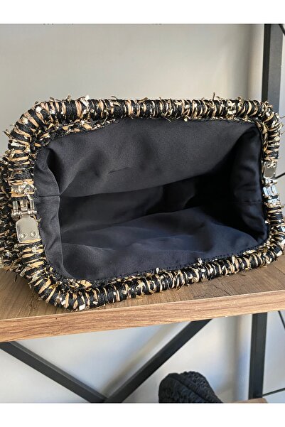 MAAR Ev Concept El Örgüsü Simli Gold Siyah Gizli Burslu El Çantası  Örgü Gece Çantası  Simli Çanta El Çanta