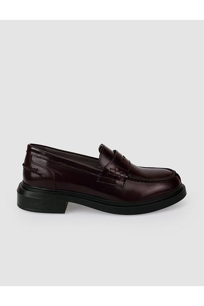 Cabani 100% Genuine Leather Burgundy Women's Loafer Shoes