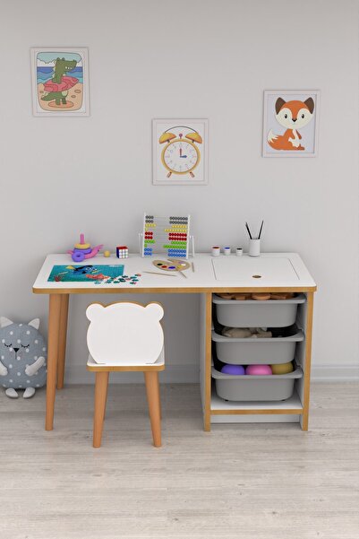 Pratico Soho - Çocuk Çalışma Masası Oyun Ve Etkinlik Masası Gri Sepetli