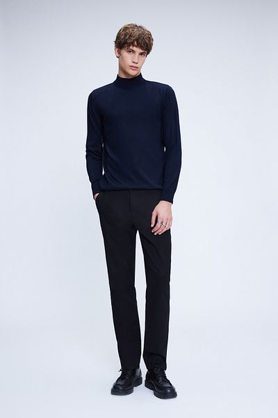 Hatemoğlu Navy Blue Regular Fit Plain Half Turtleneck Wool Knitwear Sweater