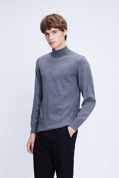 Hatemoğlu Gray Regular Fit Plain Half Turtleneck Wool Knitwear Sweater