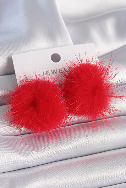 Skygo Red Feather Pompom Model Women's Earrings - Tj-Bkp9564