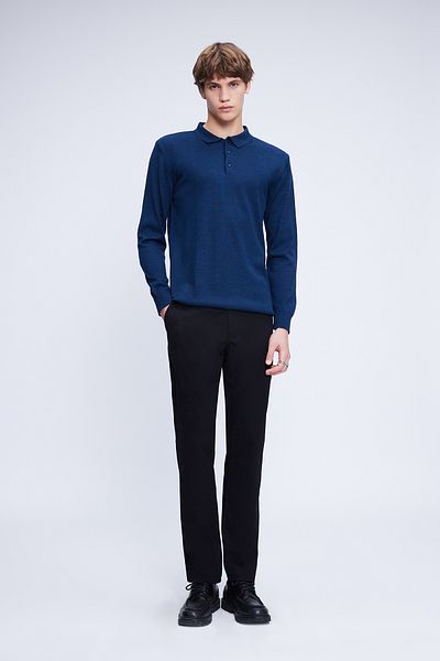 Hatemoğlu Indigo Regular Fit Plain Polo Neck Wool Knitwear Sweater