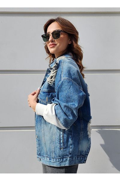 Dilvin Jachetă casual din denim din bumbac pieptănat pe spate