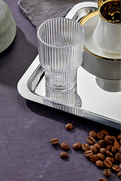 Masaf Home 6-Piece Luxury Square Stainless Steel Silver Color 21x21cm Coffee Serving Tray & Platter