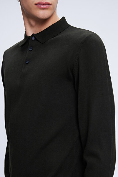 Hatemoğlu Haki Regular Fit Прямий Поло Комір Вовняний Трикотажний Светр