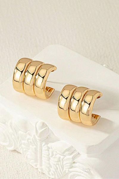 TAKIŞTIR Gold Color Triple Look Earrings (Pair)