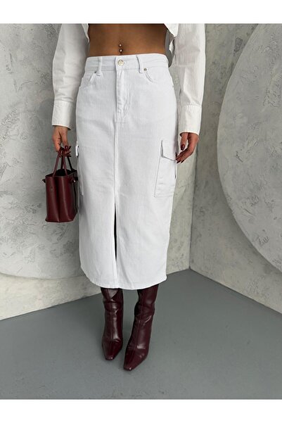 Zeo Basic Front Slip White Skirt with Shipping Pocket