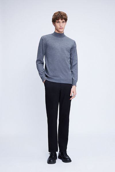 Hatemoğlu Gray Regular Fit Plain Half Turtleneck Wool Knitwear Sweater